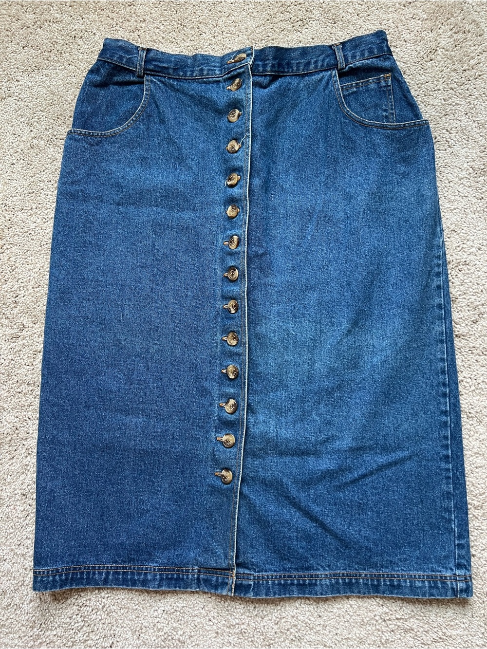 Vintage Harvé Benard Denim Midi Skirt Button Front 90s Blue Jean Skirt Size 20W